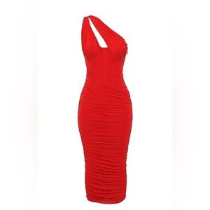 HOUSE OF CB 'Valentina' Scarlet Asymmetric Cutout Midi Dress